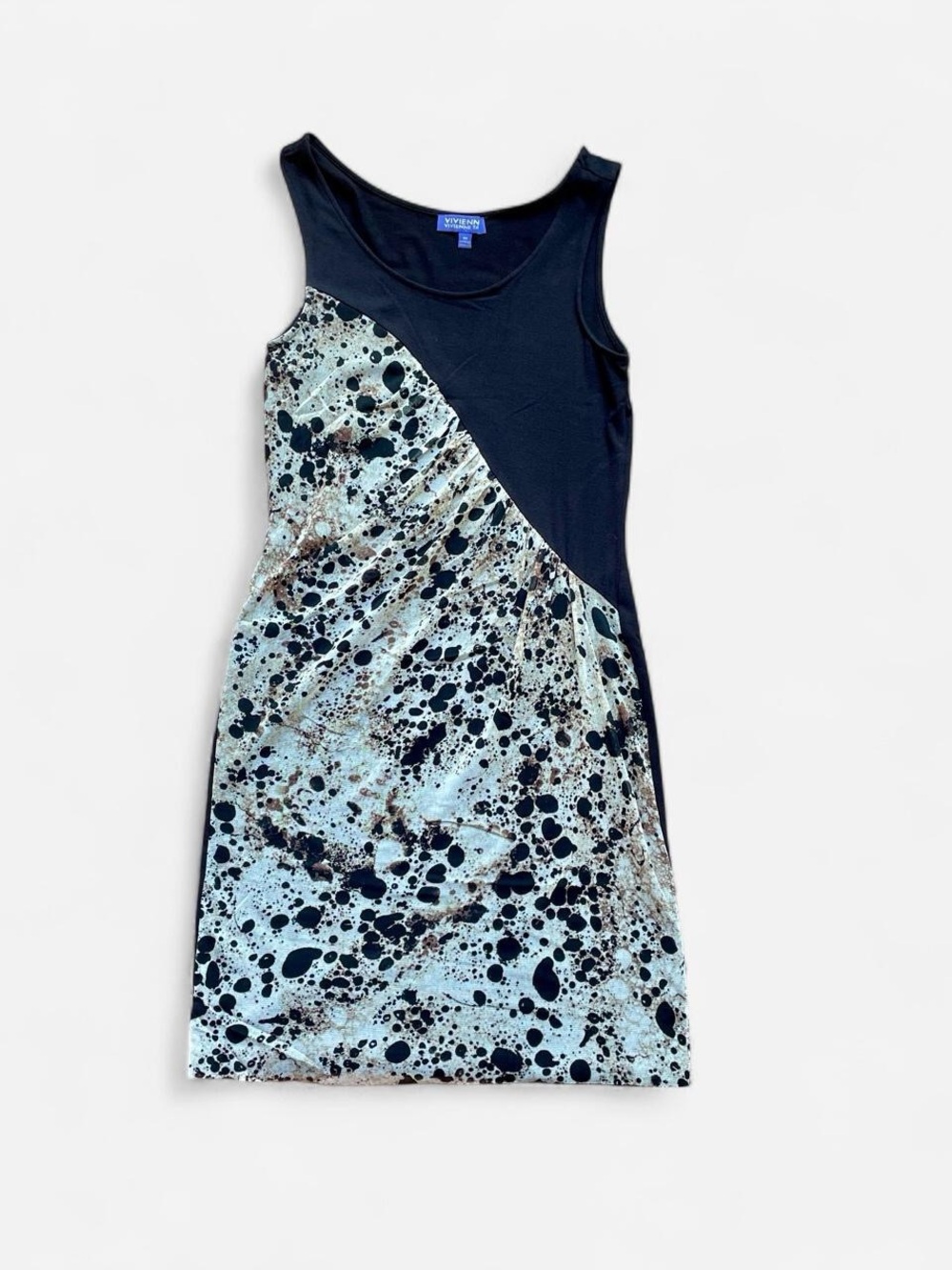 Vivienne Tam black and beige abstract speckled mesh asymmetrical mini dress XS
